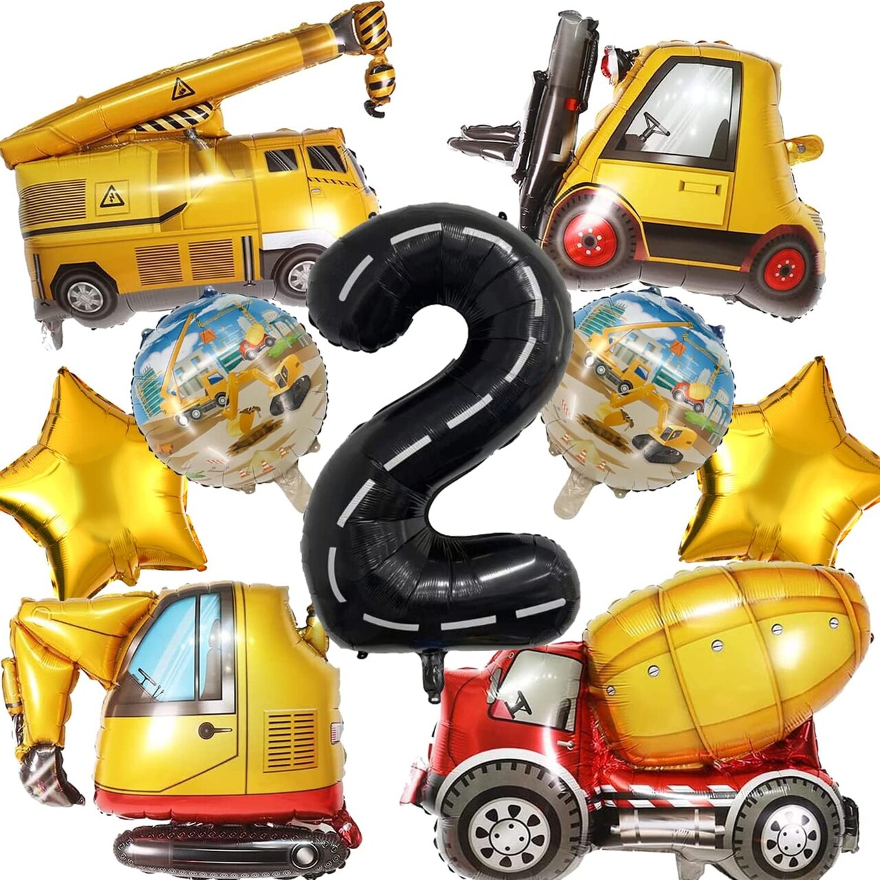 Construction Truck Balloons Party Supplies for Boys 2nd Birthday